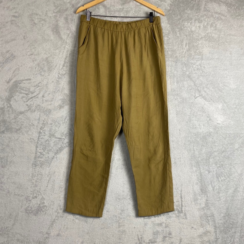 Zara Women Relaxed Elastic Waist Pants Mustard Olive Green Size L High Rise